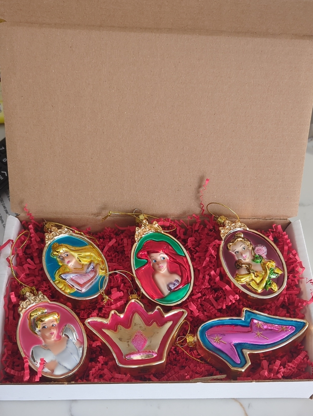 Glass Set of 6 Princesses Christmas Tree Ornaments Disney Store Exclusive